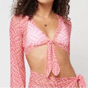 L*Space Bandera Top Sheer Mesh Tie Front S